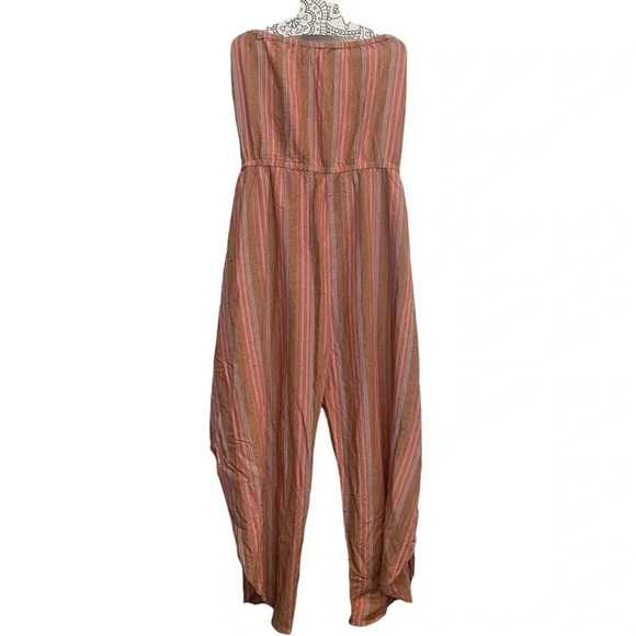 NWT DREW Anthropologie Linen Blend Striped Strapless Jumpsuit Size: L - Picture 4 of 11